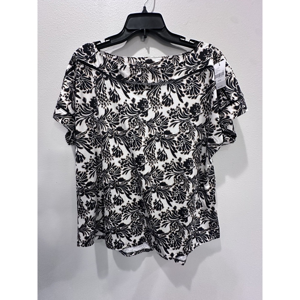 Lane BRYANT Women's Size 14/16 Boho Contemporary Black & Gold Floral Shirt New‎